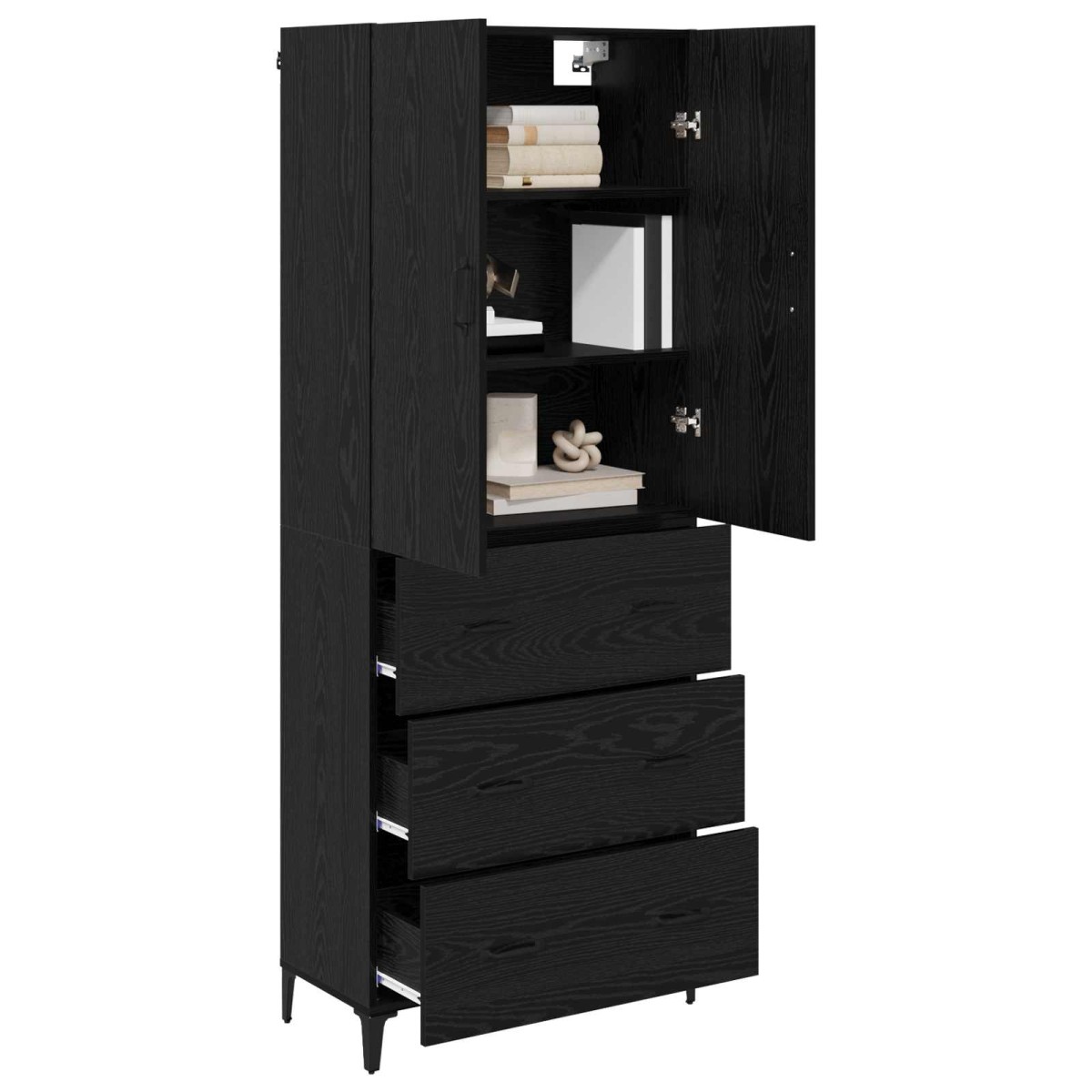 vidaXL Highboard Μαύρη Οξυά 69,5 x 34 x 180 εκ. Επεξεργασμένο Ξύλο