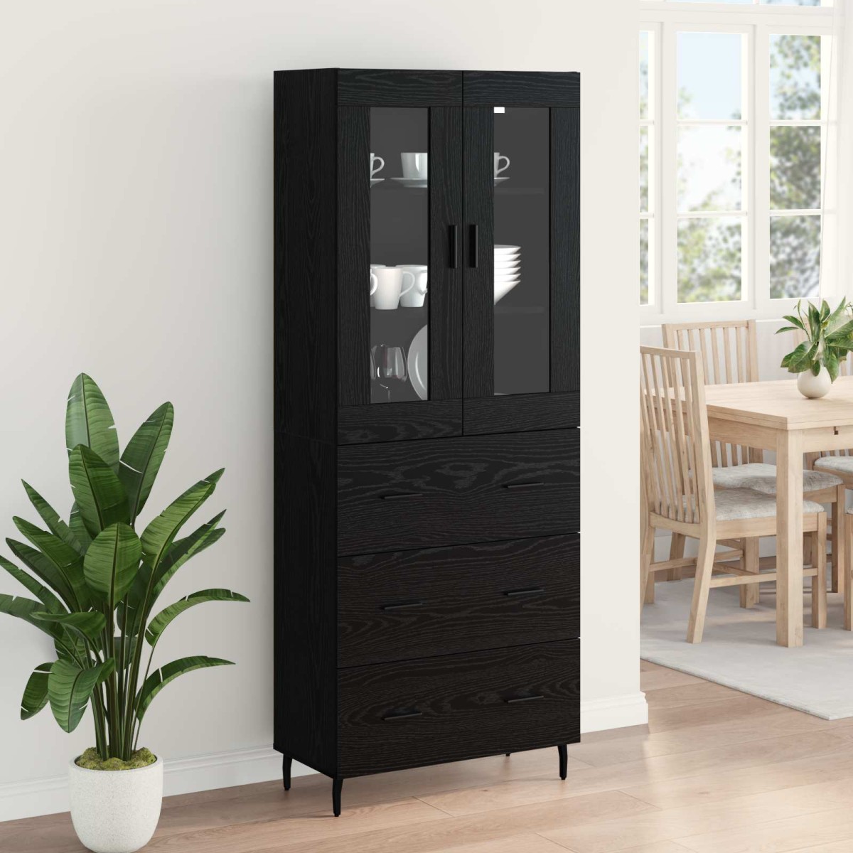 vidaXL Highboard 2 τμχ. Μαύρη Οξυά 69,5 x 34 x 180 εκ.