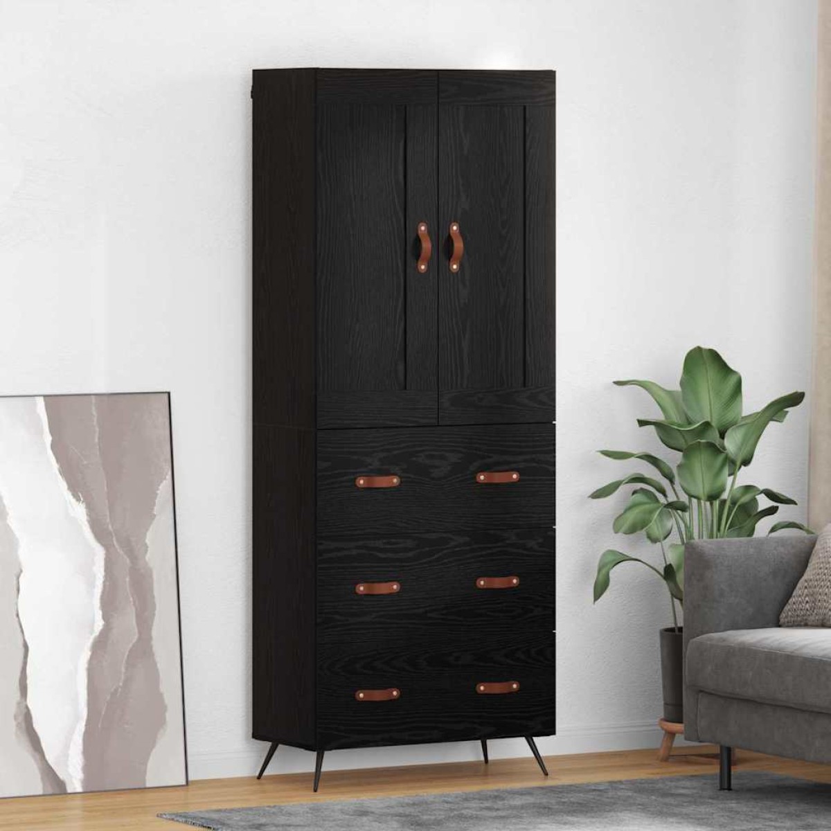 vidaXL Highboard Μαύρη Οξυά 69,5 x 34 x 180 εκ. Επεξεργασμένο Ξύλο