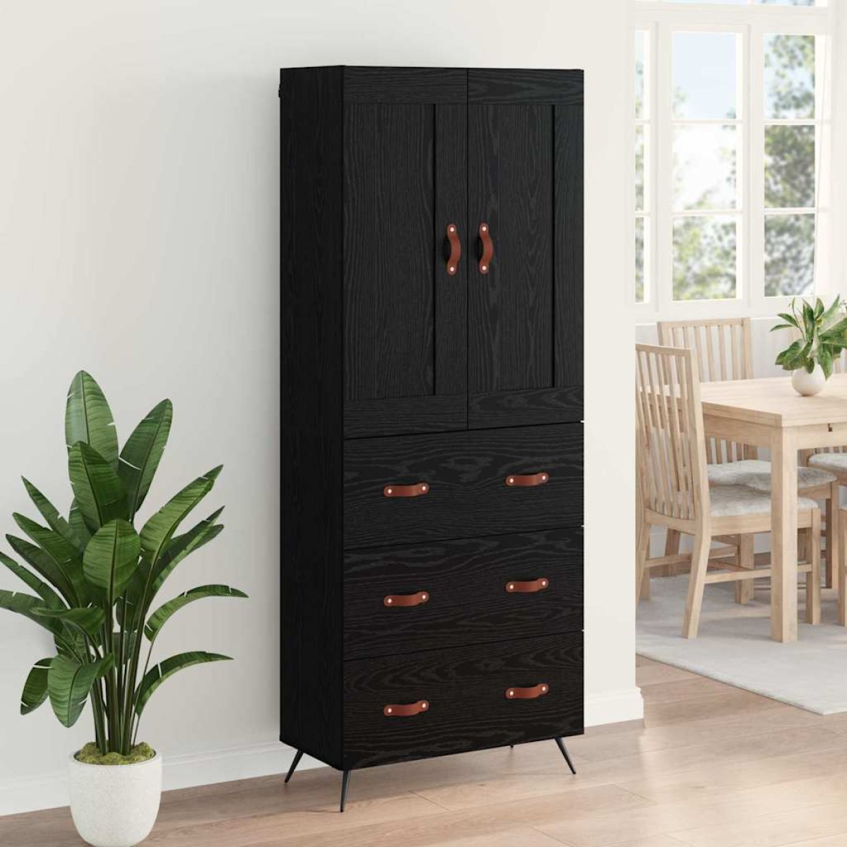 vidaXL Highboard Μαύρη Οξυά 69,5 x 34 x 180 εκ. Επεξεργασμένο Ξύλο