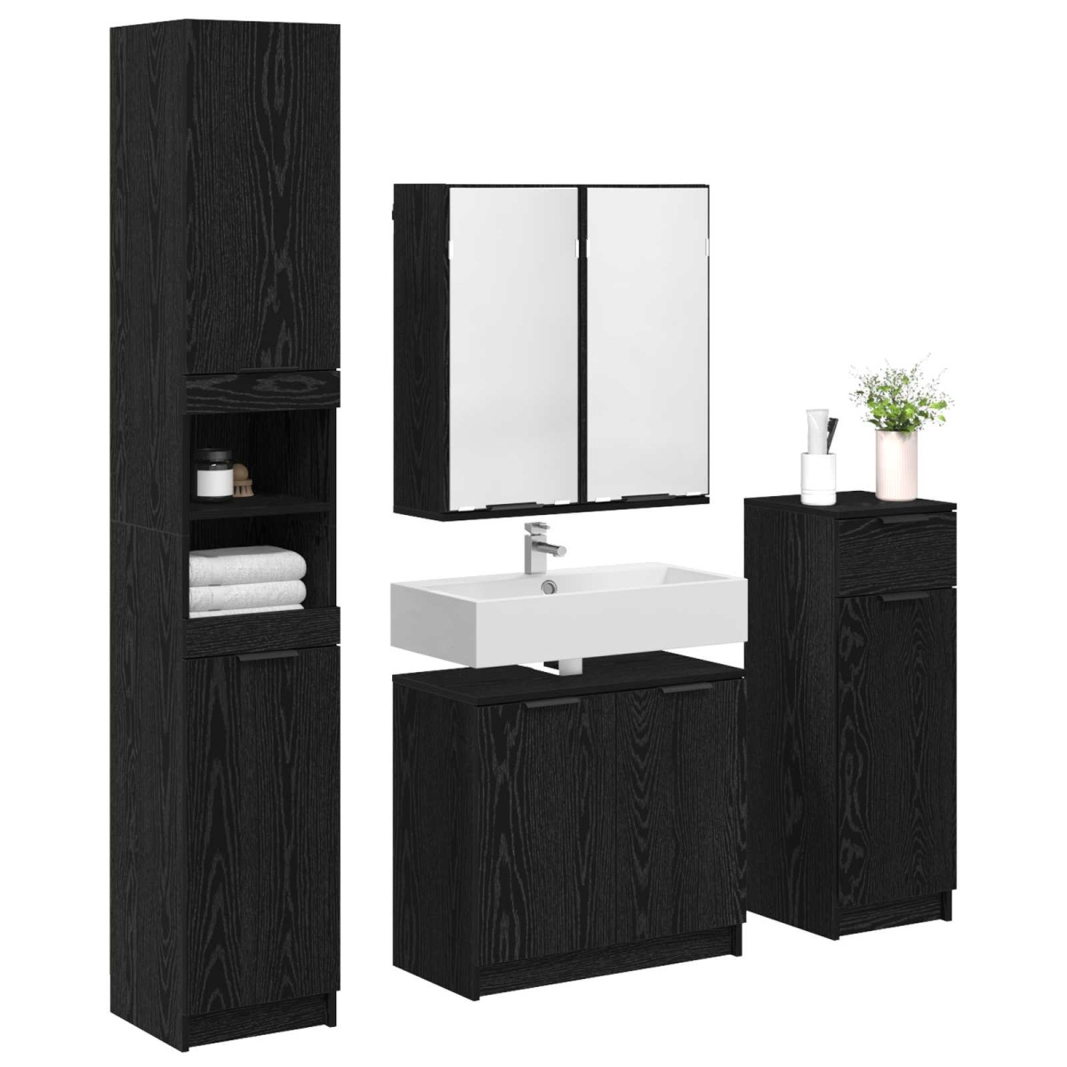vidaXL Σετ Επίπλων Μπάνιου 4 τμχ. Μαύρη Οξυά 64,5 x 33,5 x 59 εκ.