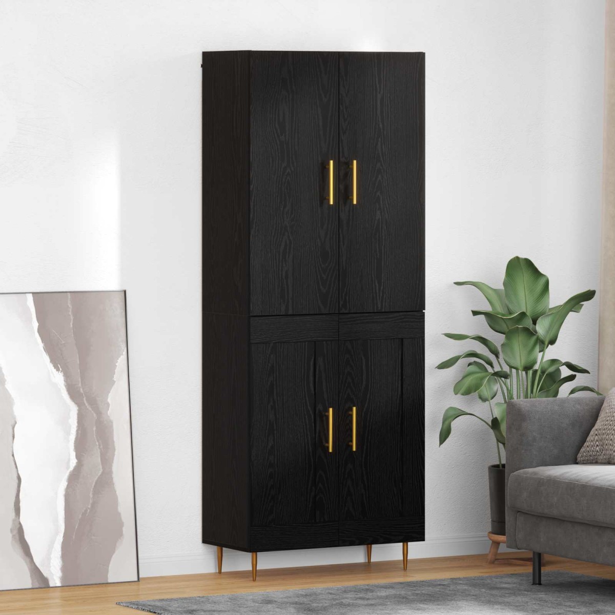 vidaXL Highboard Μαύρη Οξυά 69,5 x 34 x 180 εκ. Επεξεργασμένο Ξύλο