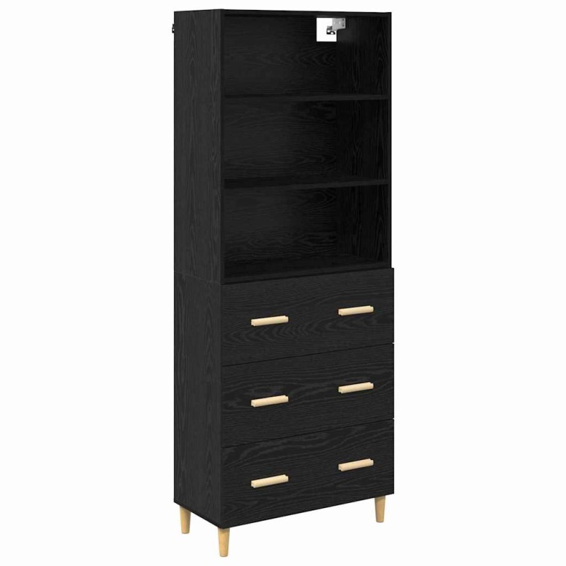 vidaXL Highboard Μαύρη Οξυά 69,5 x 32,5 x 180 εκ Επεξεργασμένο Ξύλο