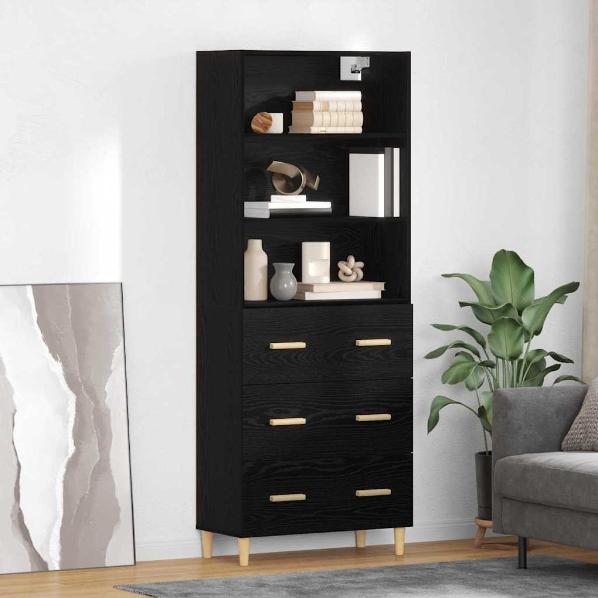 vidaXL Highboard Μαύρη Οξυά 69,5 x 32,5 x 180 εκ Επεξεργασμένο Ξύλο