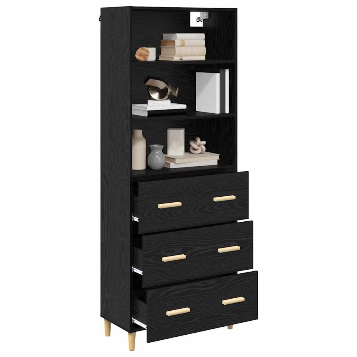 vidaXL Highboard Μαύρη Οξυά 69,5 x 32,5 x 180 εκ Επεξεργασμένο Ξύλο