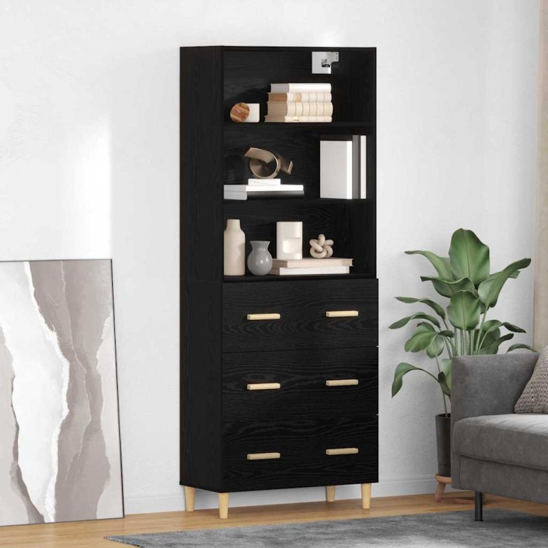 vidaXL Highboard Μαύρη Οξυά 69,5 x 32,5 x 180 εκ Επεξεργασμένο Ξύλο