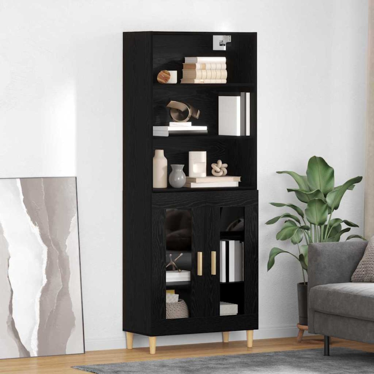vidaXL Highboard Μαύρη Οξυά 69,5 x 32,5 x 180 εκ Επεξεργασμένο Ξύλο