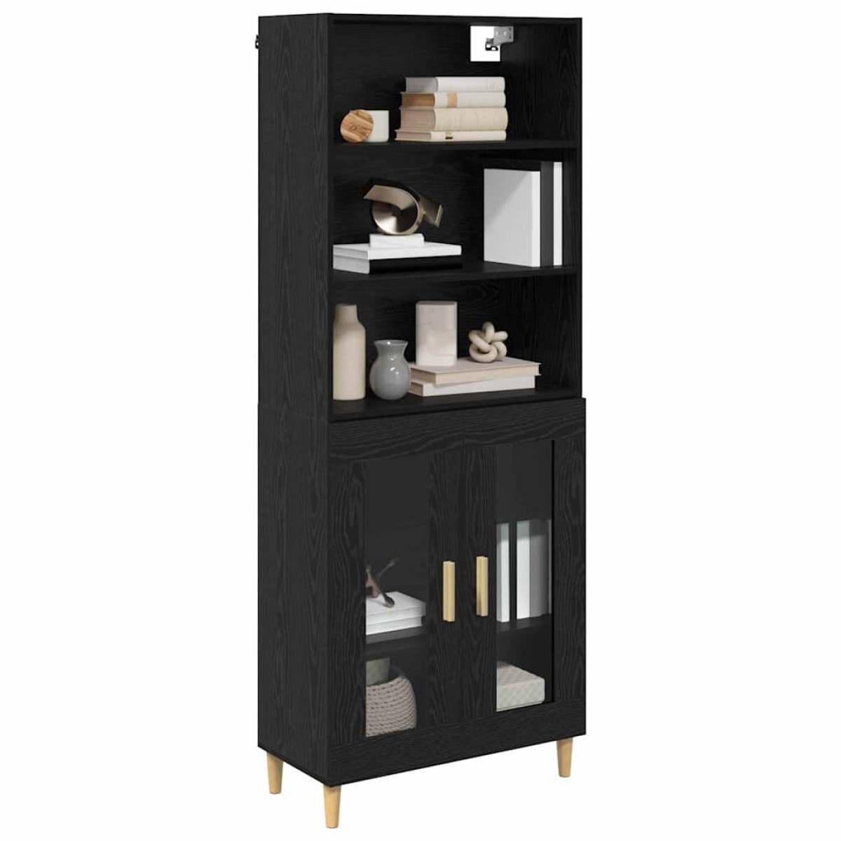 vidaXL Highboard Μαύρη Οξυά 69,5 x 32,5 x 180 εκ Επεξεργασμένο Ξύλο