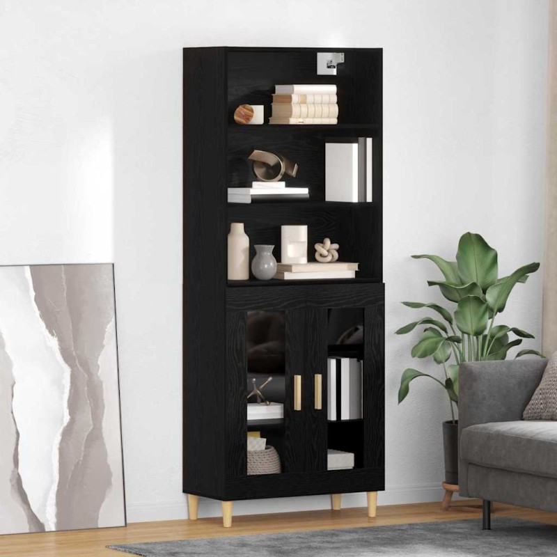 vidaXL Highboard Μαύρη Οξυά 69,5 x 32,5 x 180 εκ Επεξεργασμένο Ξύλο