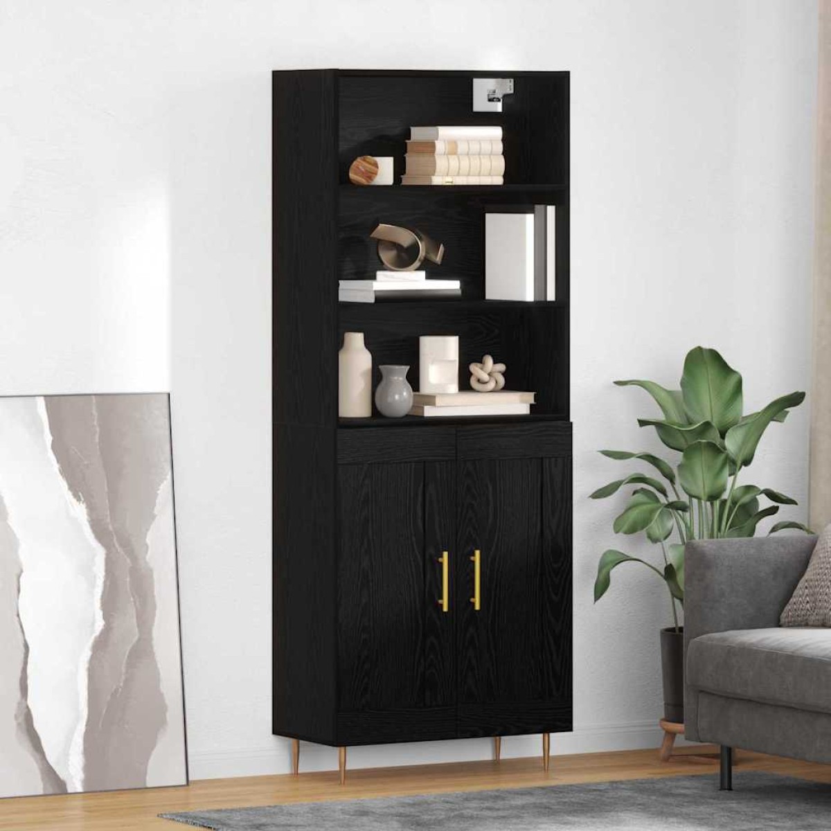 vidaXL Highboard Μαύρη Οξυά 69,5 x 34 x 180 εκ. Επεξεργασμένο Ξύλο
