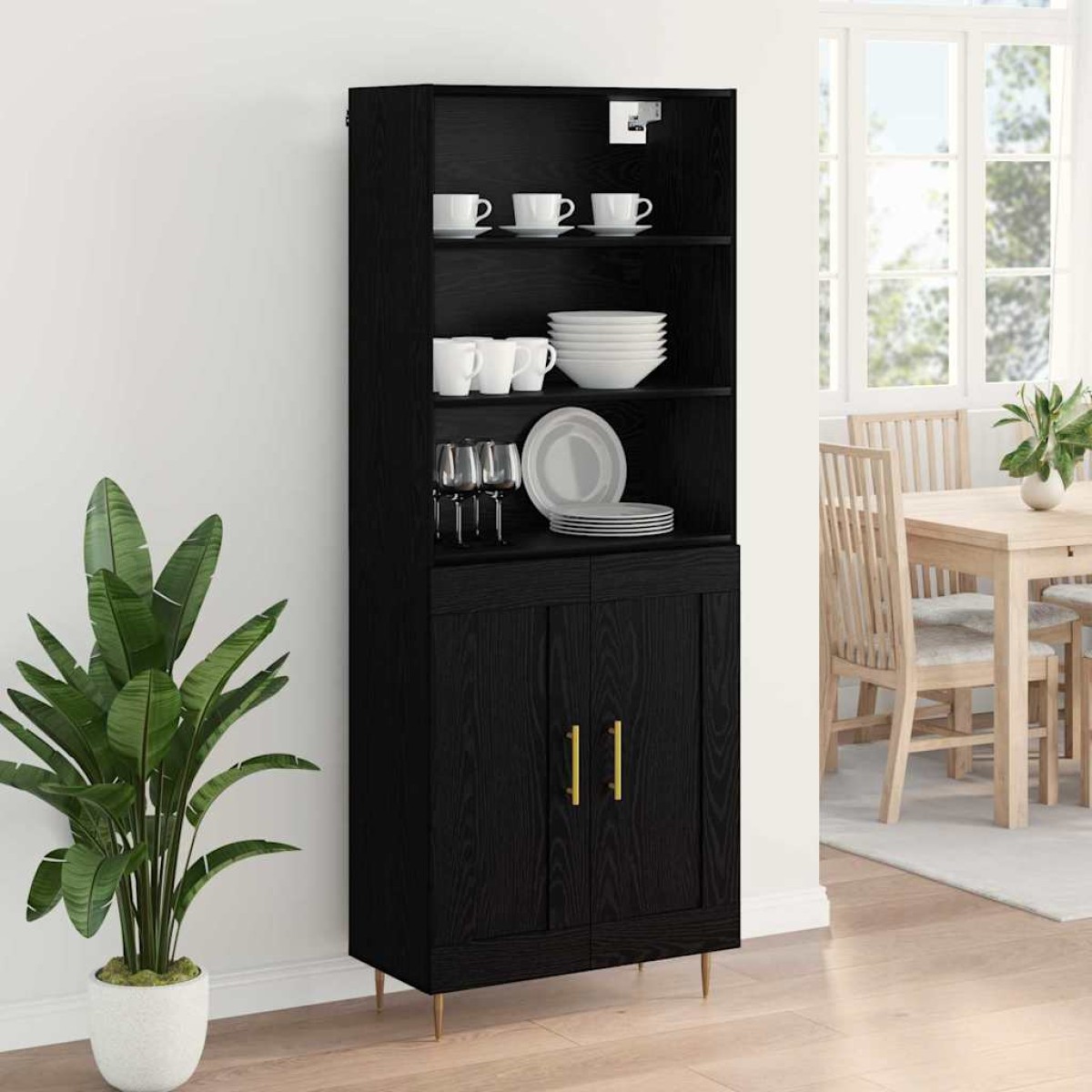 vidaXL Highboard Μαύρη Οξυά 69,5 x 34 x 180 εκ. Επεξεργασμένο Ξύλο