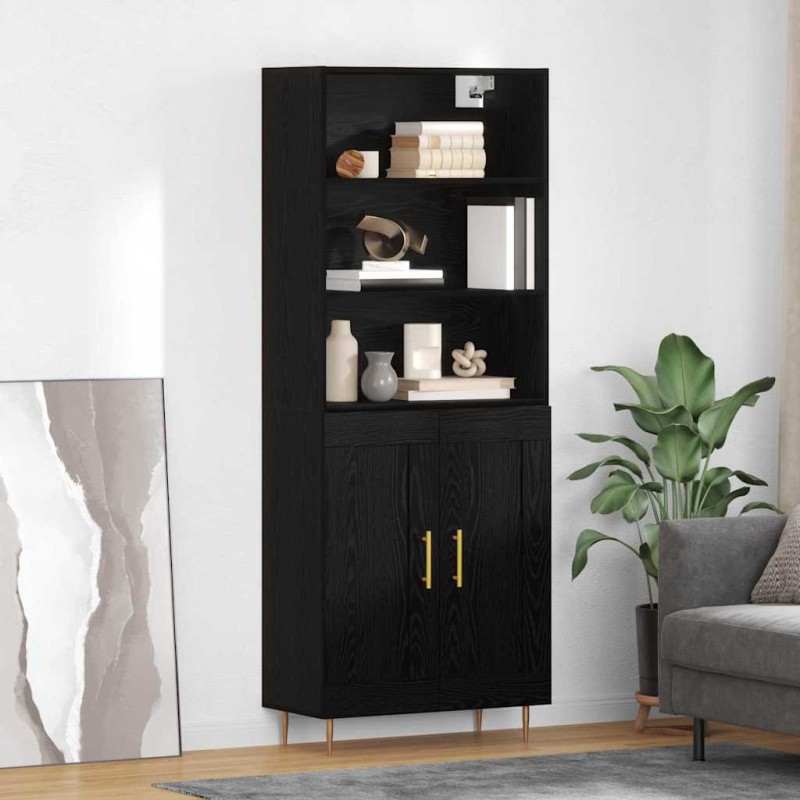 vidaXL Highboard Μαύρη Οξυά 69,5 x 34 x 180 εκ. Επεξεργασμένο Ξύλο