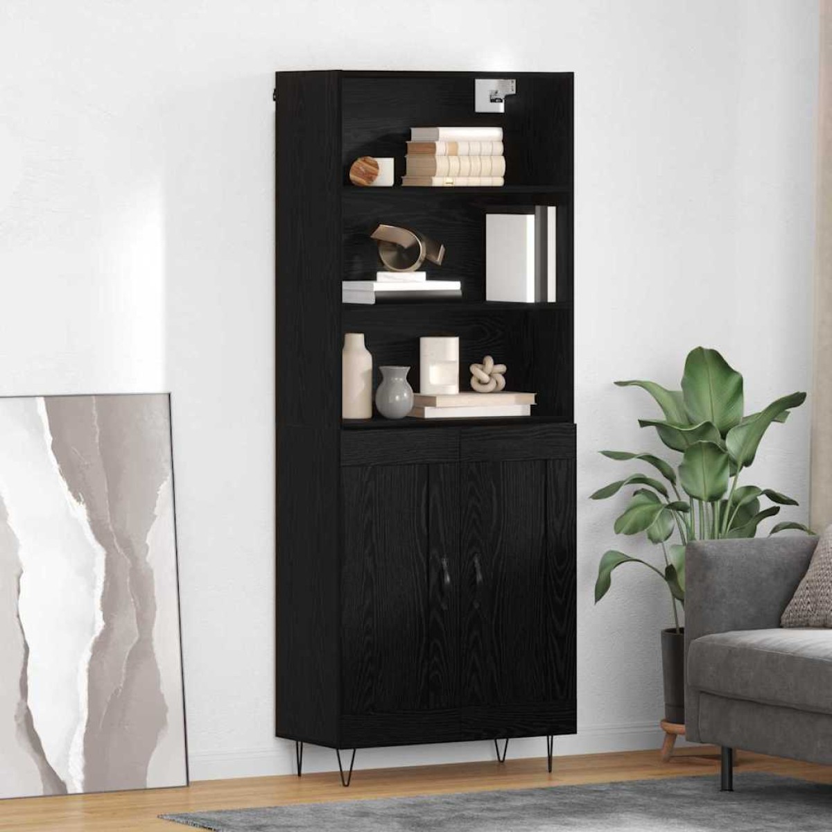 vidaXL Highboard 2 τμχ. Μαύρη Οξυά 69,5 x 34 x 180 εκ.