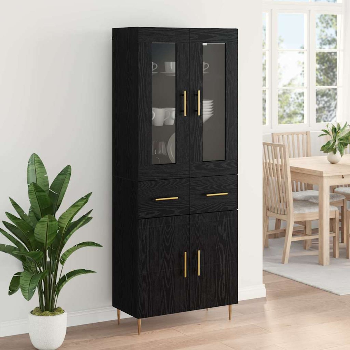 vidaXL Highboard 2 τμχ. Μαύρη Οξυά 69,5 x 34 x 180 εκ.