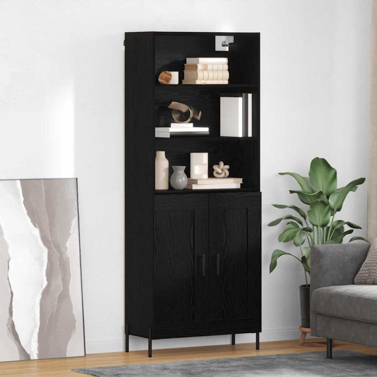 vidaXL Highboard Μαύρη δρυς 69,5 x 34 x 180 εκ. Επεξεργασμένο Ξύλο
