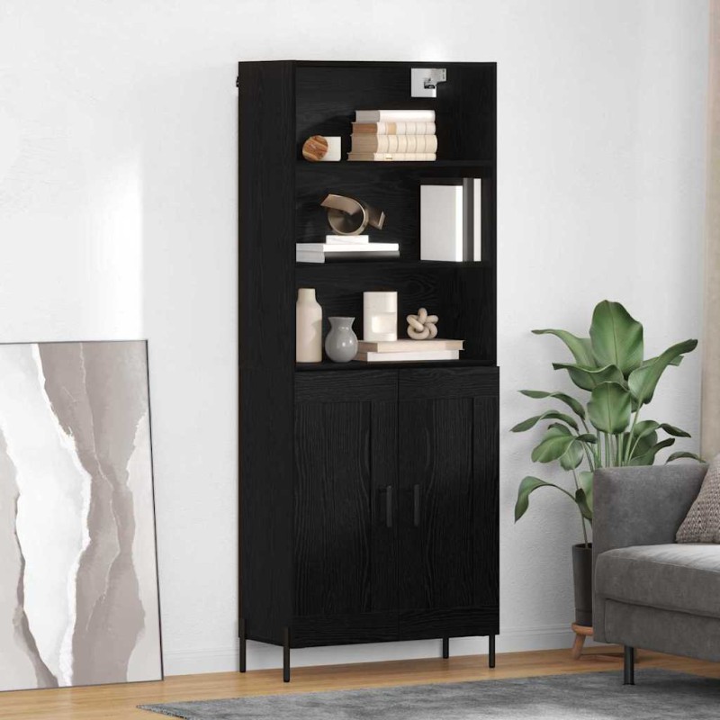 vidaXL Highboard Μαύρη δρυς 69,5 x 34 x 180 εκ. Επεξεργασμένο Ξύλο