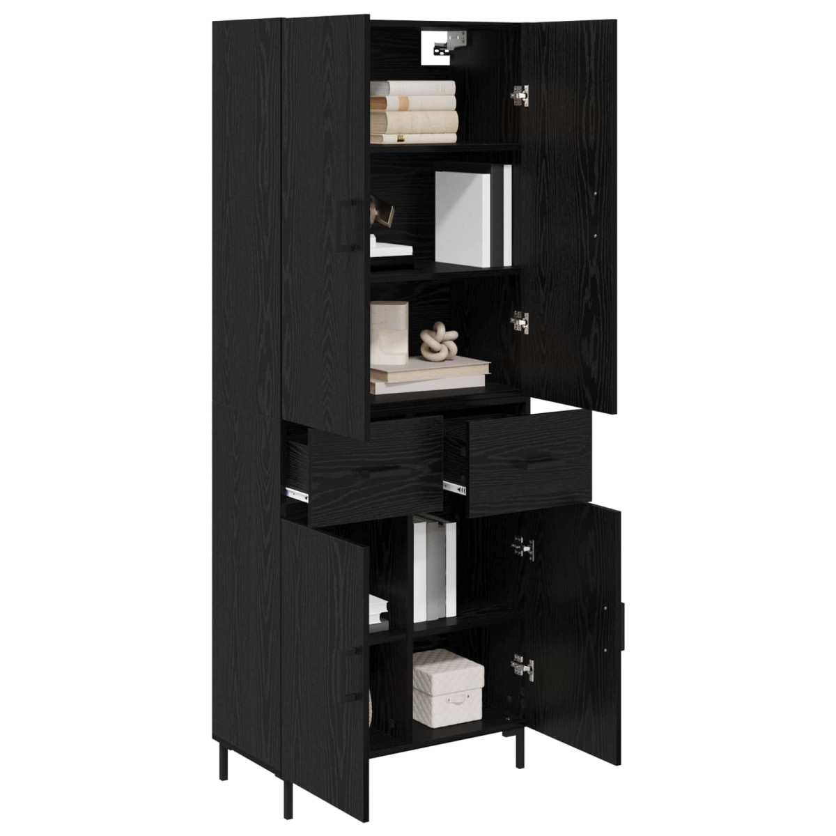 vidaXL Highboard Μαύρη Οξυά 69,5 x 34 x 180 εκ. Επεξεργασμένο Ξύλο