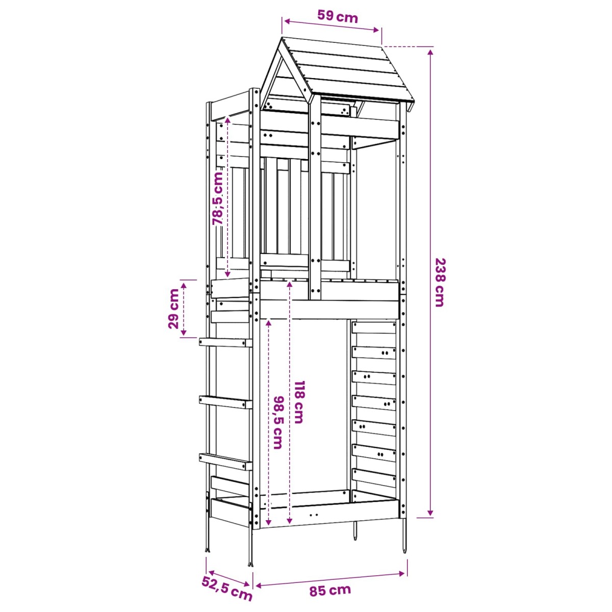 vidaXL Πύργος Παιχνιδιού Καφέ 52,5 x 85 x 238 εκ. Στερεό Ξύλο Ντάγκλας