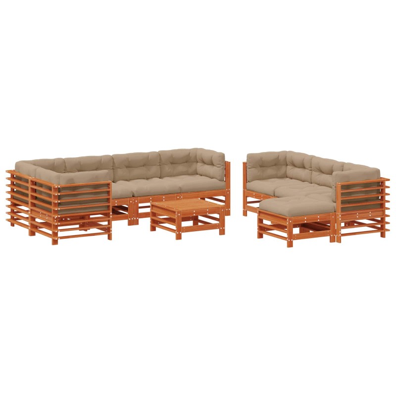 vidaXL Σετ Ξαπλώστρας Κήπου 10 τμχ. Κερί Παλαίωσης Μασίφ Ξύλο Πεύκου