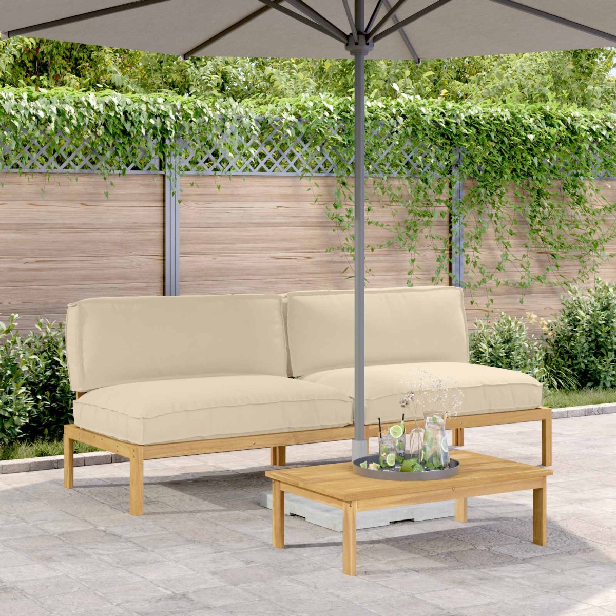 vidaXL Σετ Καναπέ Μονόχρωμο Μπεζ 240 x 92 x 69 εκ Στερεό Ξύλο Ακακίας