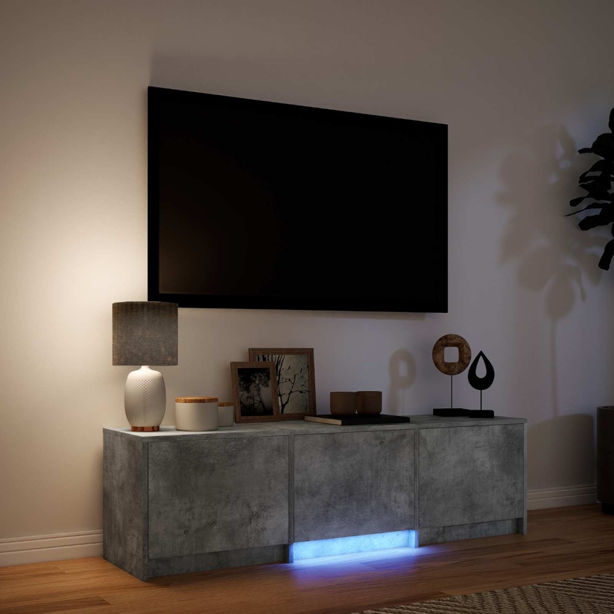 vidaXL Τηλεοπτική βιβλιοθήκη με LED 140x34x40 εκ Σκυρόχρωμο Γκρι