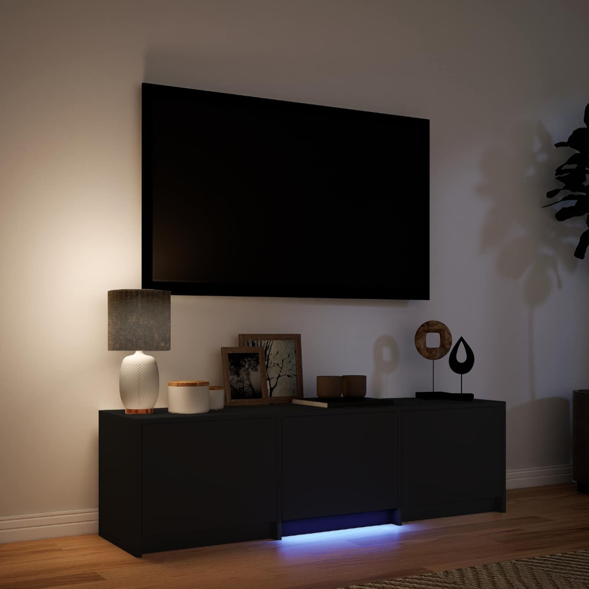 vidaXL Τηλεοπτική βιβλιοθήκη με LED 140 x 34 x 40 εκ Μαύρο