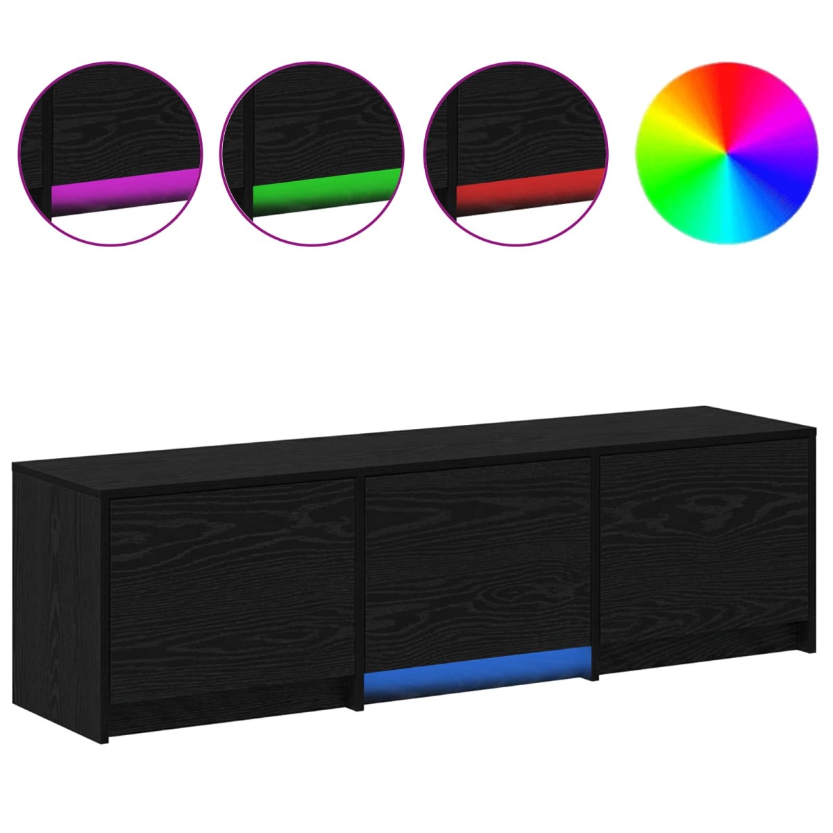 vidaXL Τηλεοπτική βιβλιοθήκη με LED Μαύρη Δρυς 140 x 34 x 40 εκ
