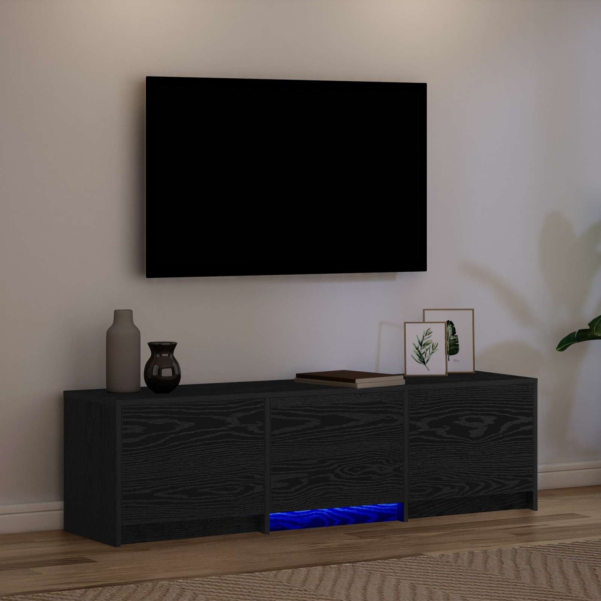 vidaXL Τηλεοπτική βιβλιοθήκη με LED Μαύρη Δρυς 140 x 34 x 40 εκ