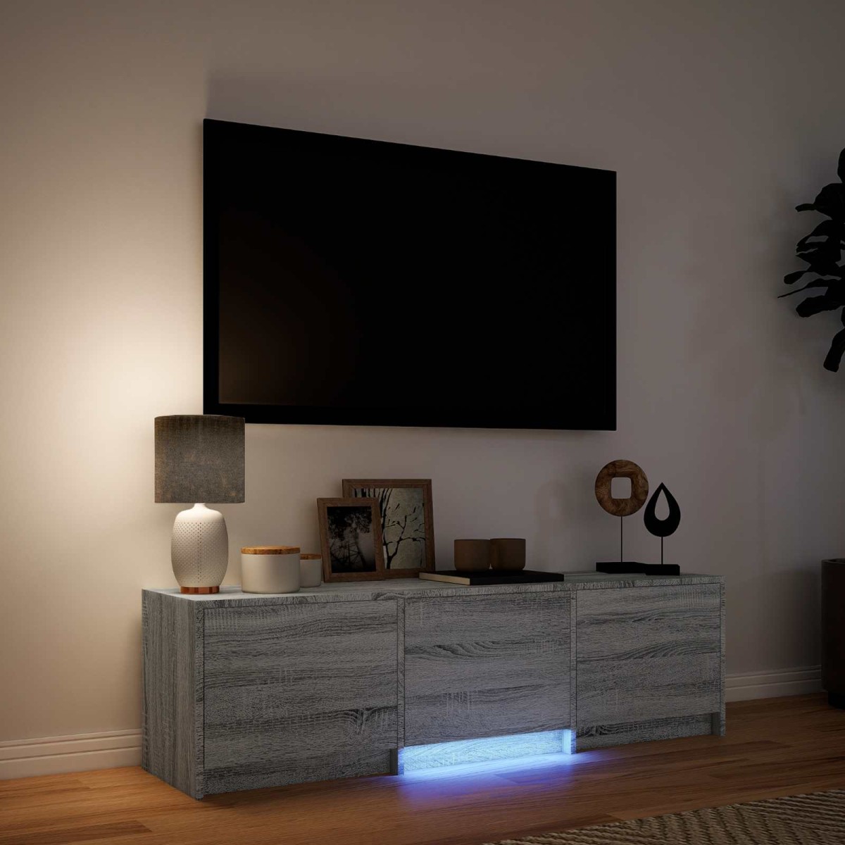 vidaXL Τηλεοπτική βιβλιοθήκη με LED 140x34x40 εκ Γκρι Σονομά