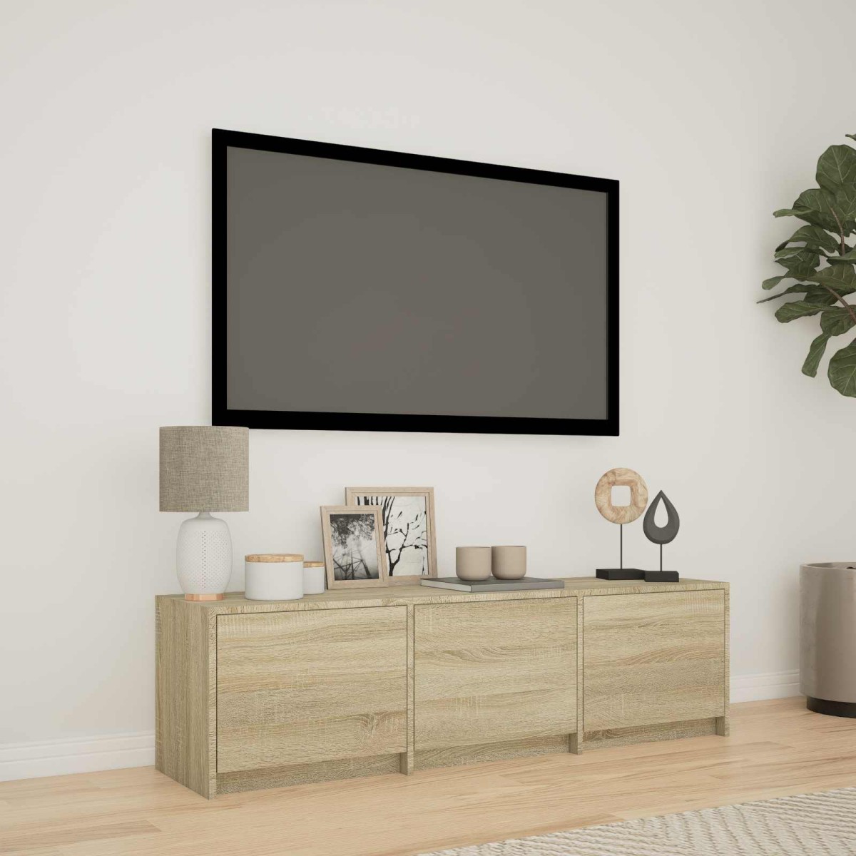 vidaXL Τηλεοπτική βιβλιοθήκη με LED 140 x 34 x 40 εκ Δρύς Sonoma
