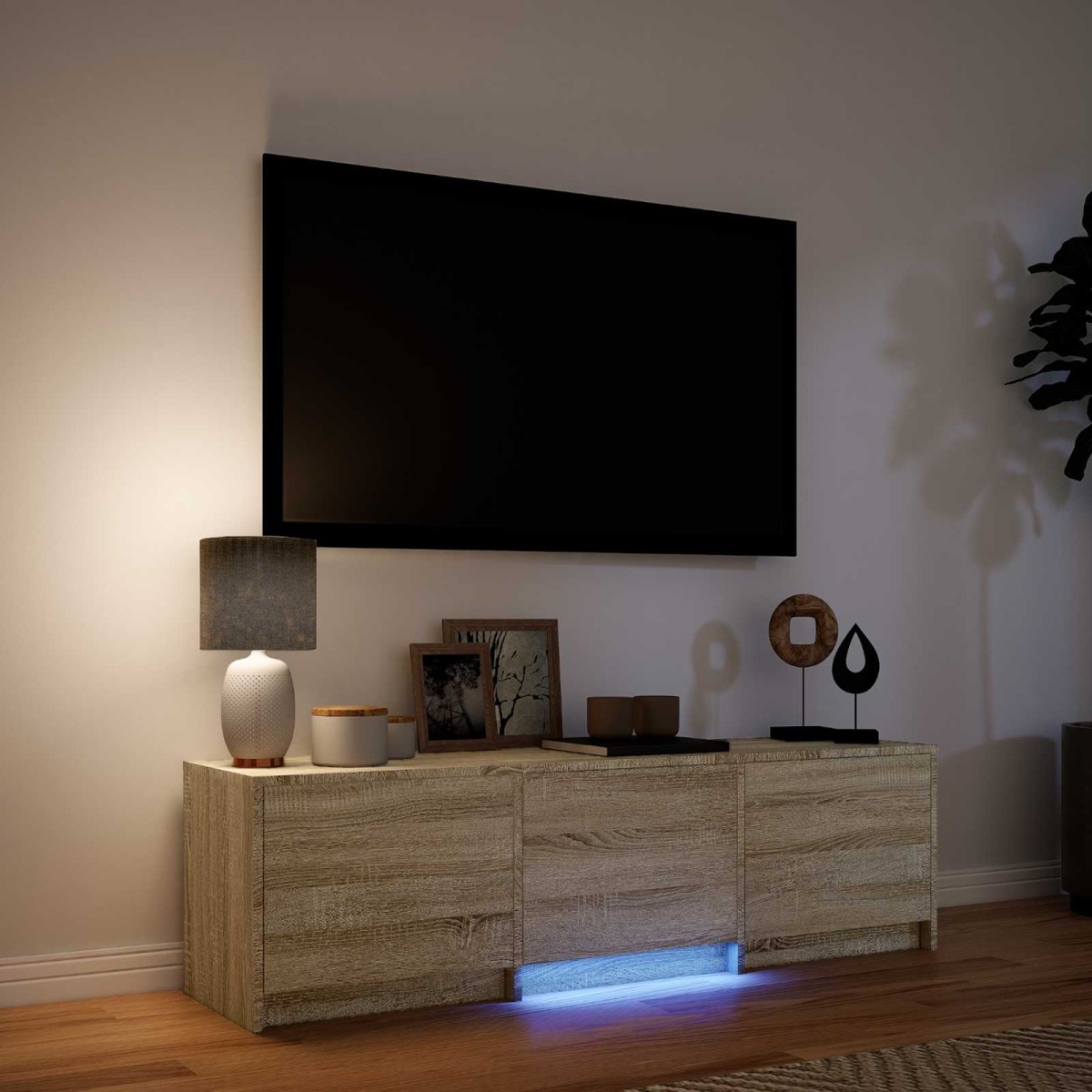 vidaXL Τηλεοπτική βιβλιοθήκη με LED 140 x 34 x 40 εκ Δρύς Sonoma