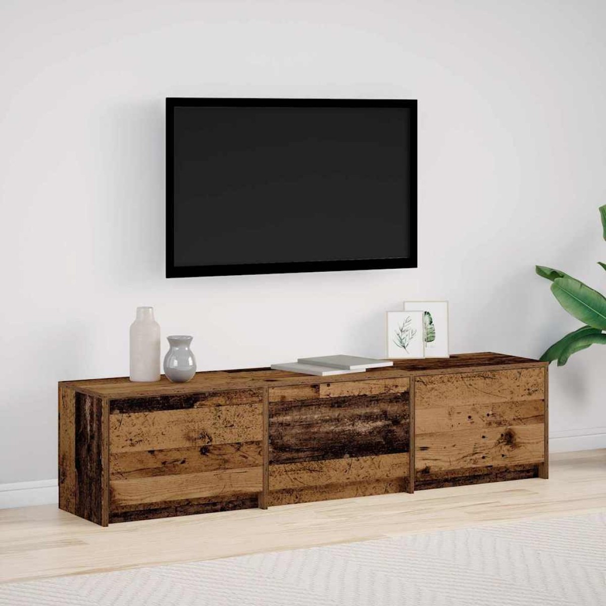 vidaXL Τηλεοπτική βιβλιοθήκη με LED Παλιό ξύλο 165 x 34 x 40 εκ.