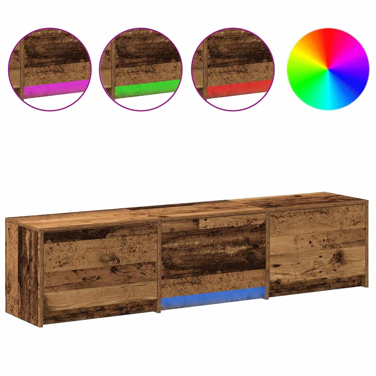 vidaXL Τηλεοπτική βιβλιοθήκη με LED Παλιό ξύλο 165 x 34 x 40 εκ.