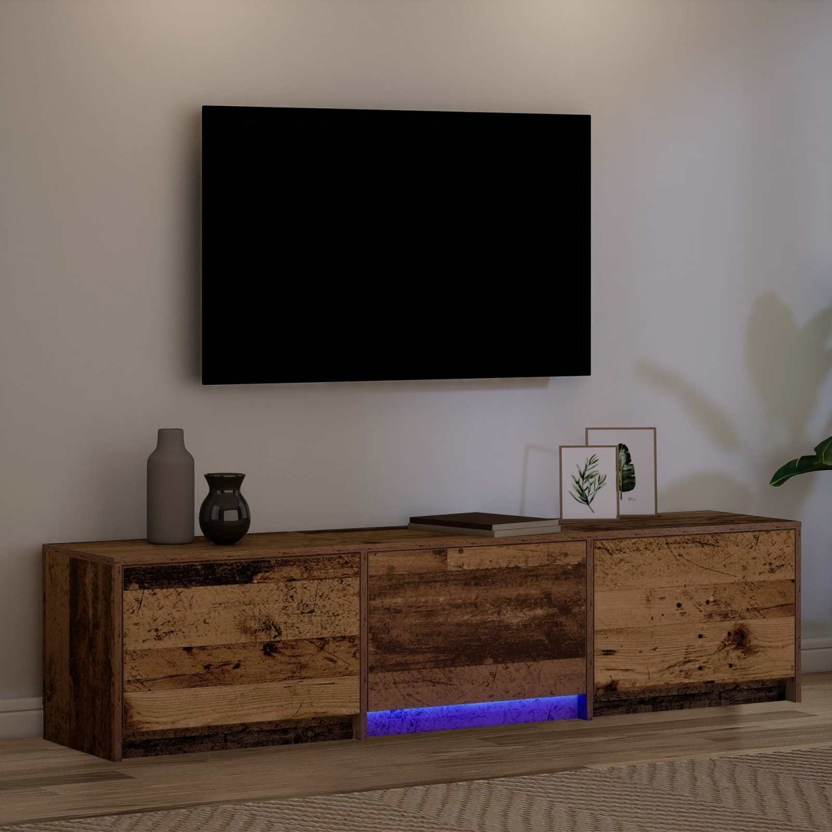 vidaXL Τηλεοπτική βιβλιοθήκη με LED Παλιό ξύλο 165 x 34 x 40 εκ.