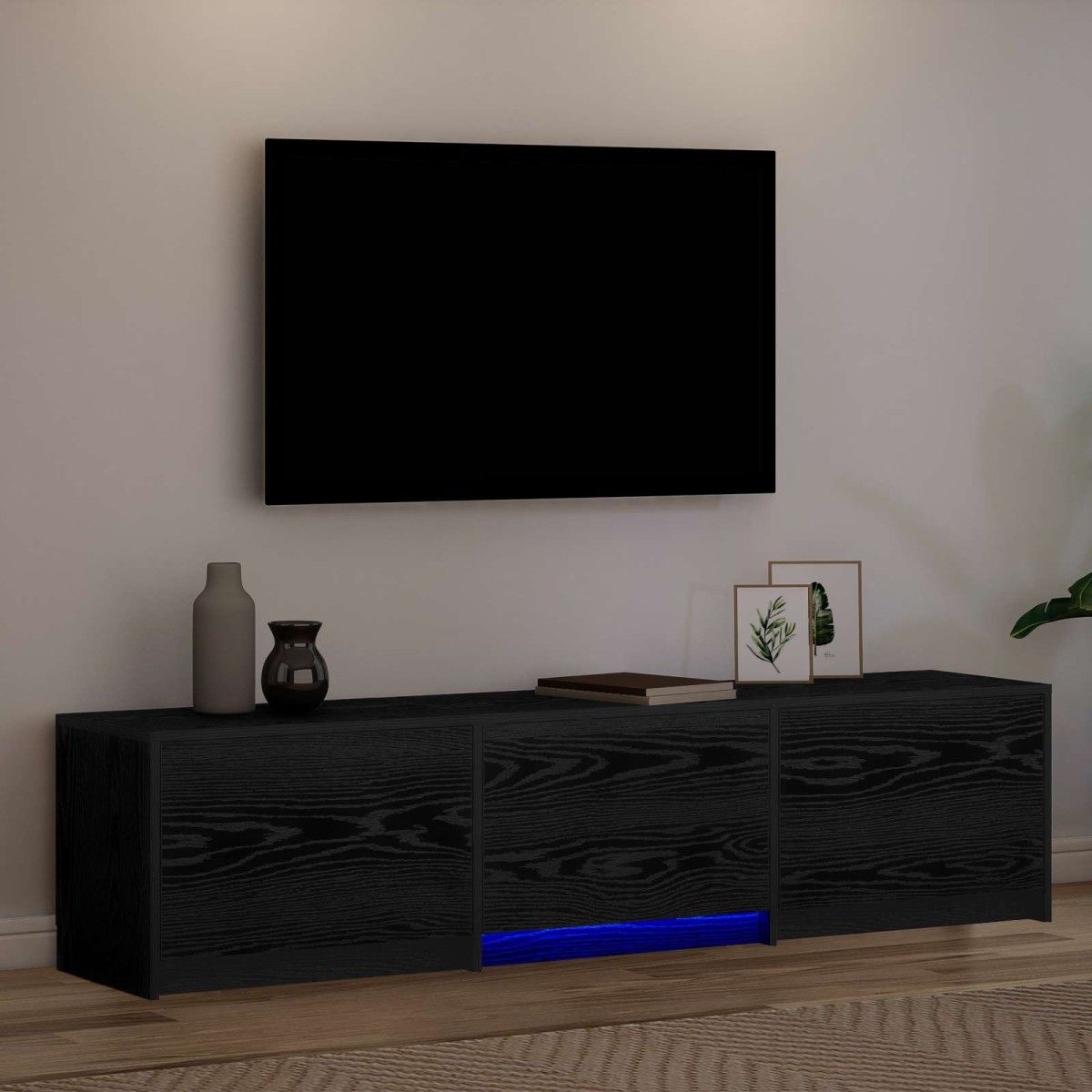 vidaXL Τηλεοπτική βιβλιοθήκη με LED Μαύρη Δρυς 165 x 34 x 40 εκ.