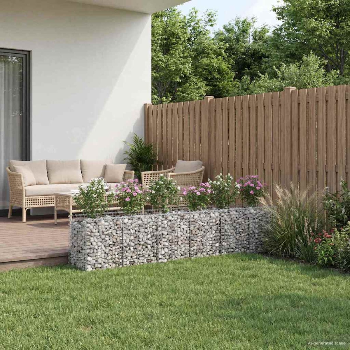 vidaXL Ανασηκωμένο κρεβάτι gabion 2 τμχ. 300 x 50 x 60 εκ Ασημί