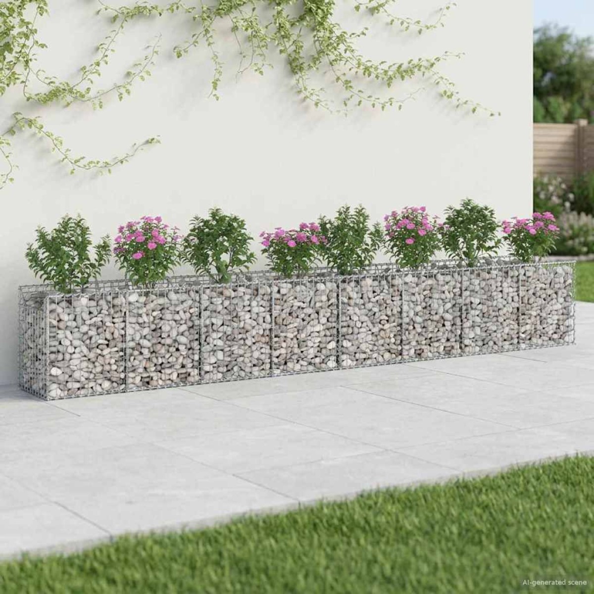 vidaXL Ανασηκωμένο κρεβάτι gabion 2 τμχ. 400 x 50 x 60 εκ Ασημί