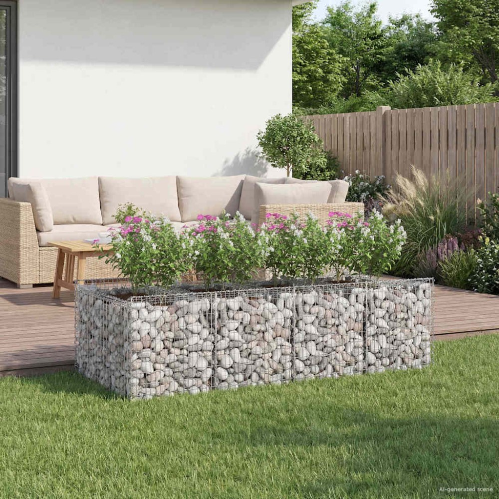 vidaXL Ανασηκωμένο κρεβάτι gabion 2 τμχ. 200 x 100 x 60 εκ Ασημί