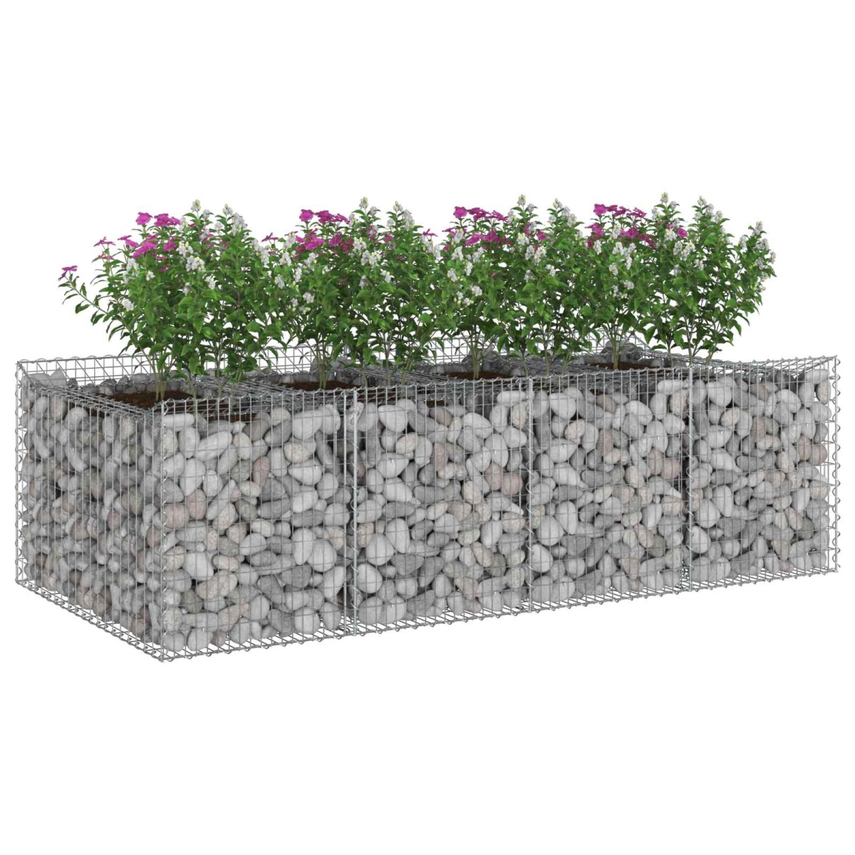 vidaXL Ανασηκωμένο κρεβάτι gabion 2 τμχ. 200 x 100 x 60 εκ Ασημί