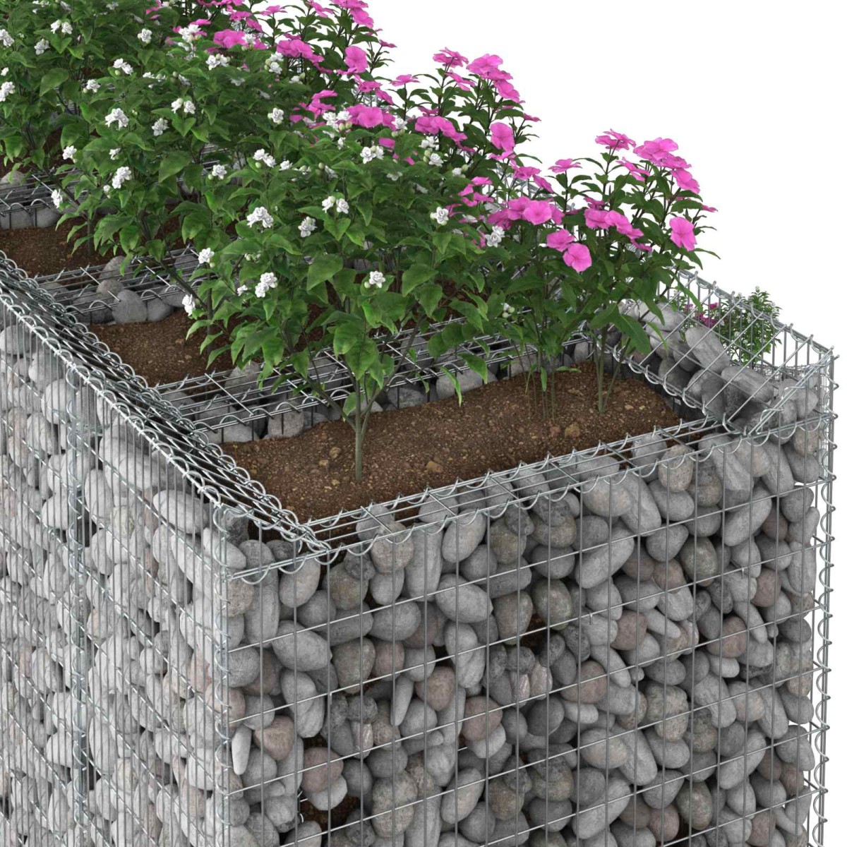 vidaXL Ανασηκωμένο κρεβάτι gabion 2 τμχ. 200 x 100 x 60 εκ Ασημί