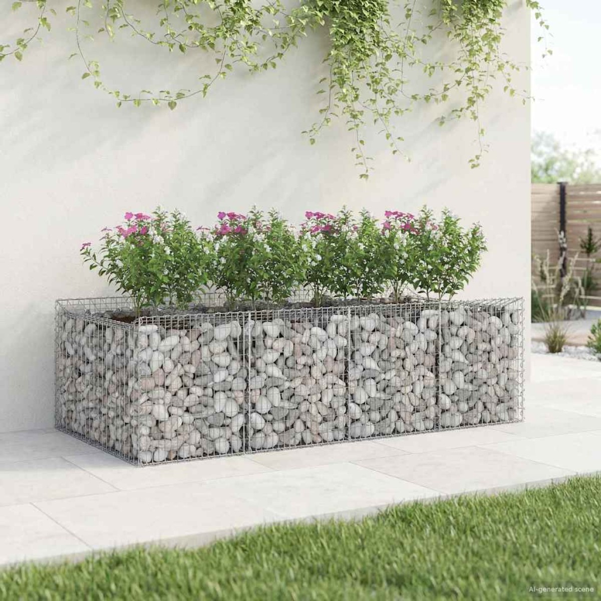 vidaXL Ανασηκωμένο κρεβάτι gabion 2 τμχ. 200 x 100 x 60 εκ Ασημί