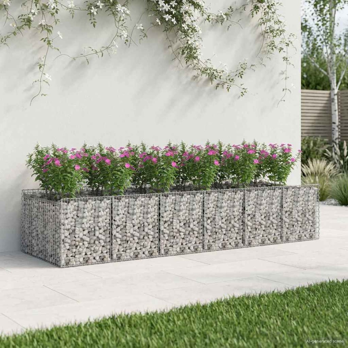 vidaXL Ανασηκωμένο κρεβάτι gabion 2 τμχ. 300 x 100 x 60 εκ Ασημί