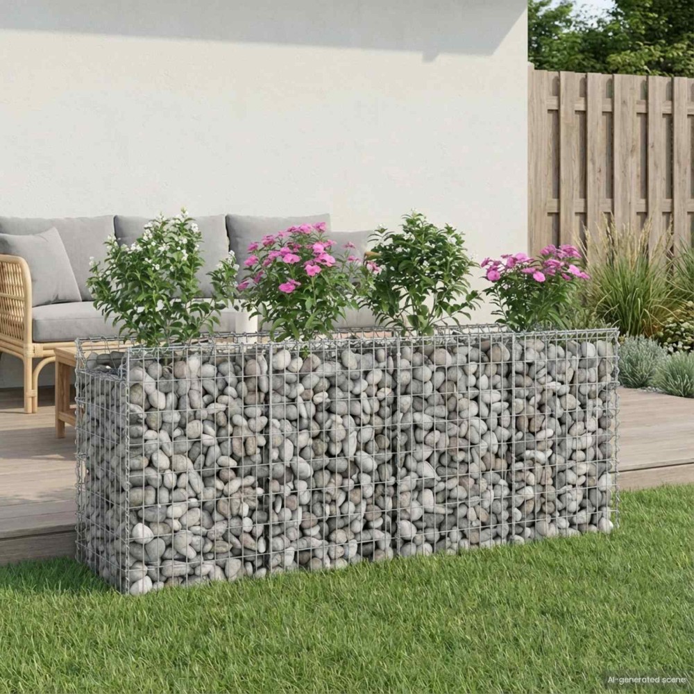 vidaXL Ανασηκωμένο κρεβάτι gabion 2 τμχ. 200 x 50 x 80 εκ Ασημί