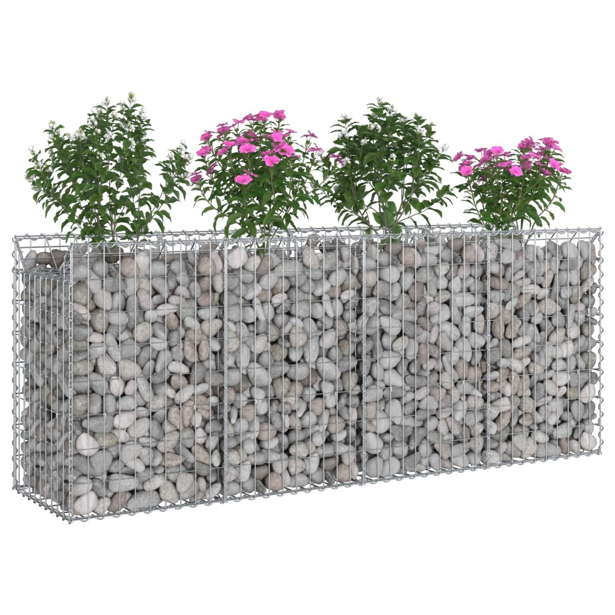 vidaXL Ανασηκωμένο κρεβάτι gabion 2 τμχ. 200 x 50 x 80 εκ Ασημί
