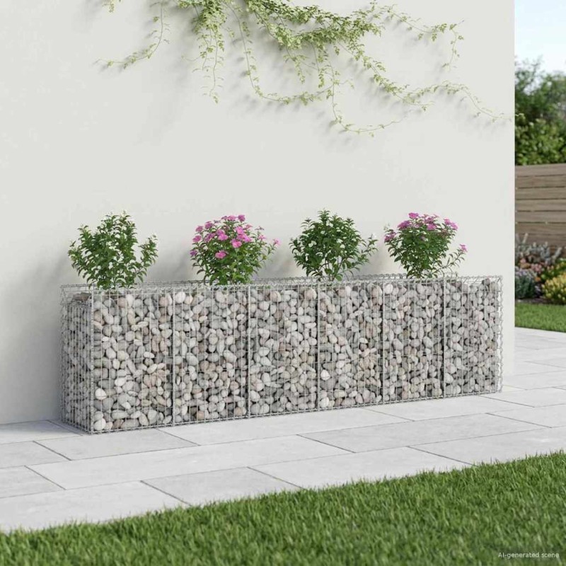 vidaXL Ανασηκωμένο κρεβάτι gabion 2 τμχ. 300 x 50 x 80 εκ Ασημί