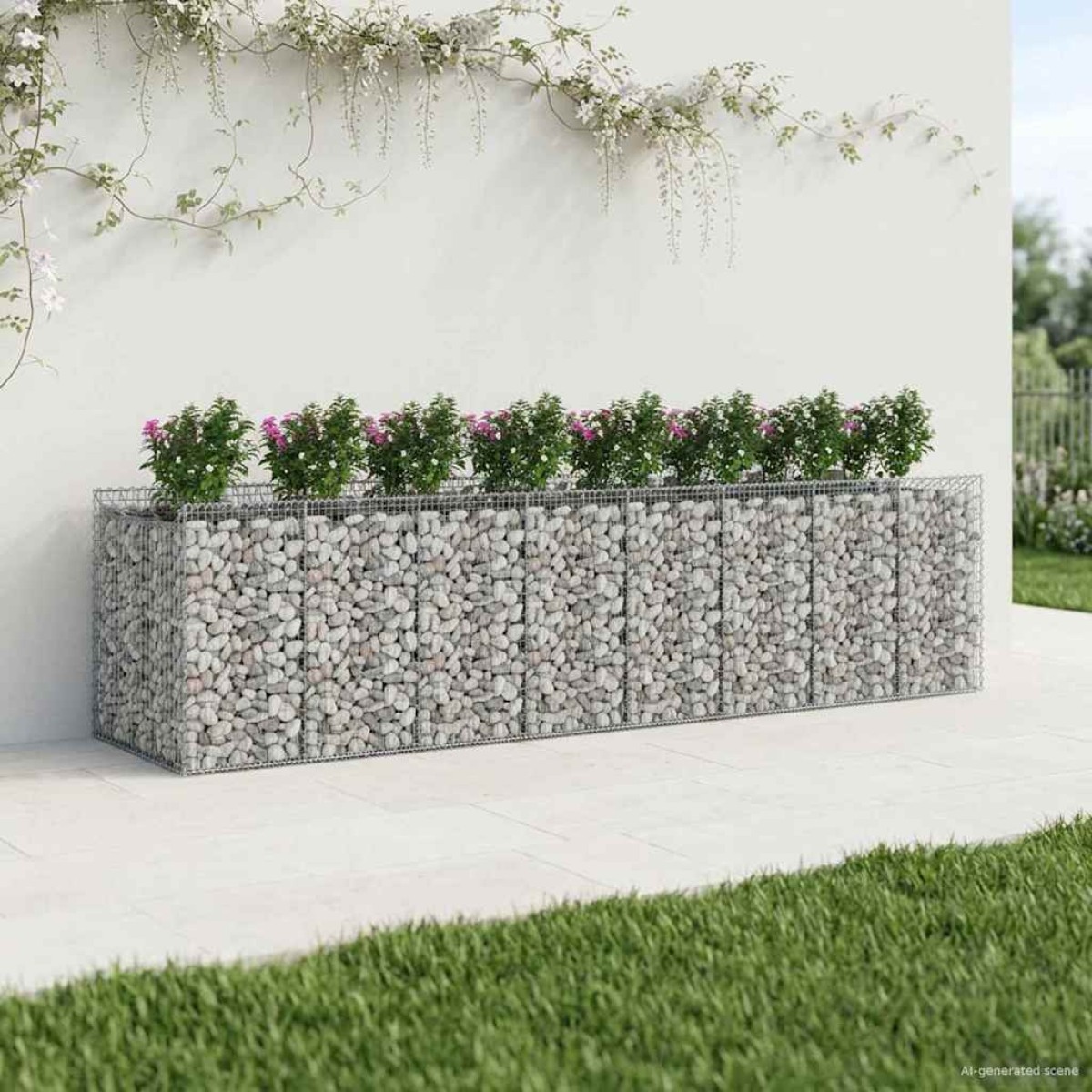 vidaXL Ανασηκωμένο κρεβάτι gabion 4 τμχ. 400 x 100 x 100 cm Ασημί