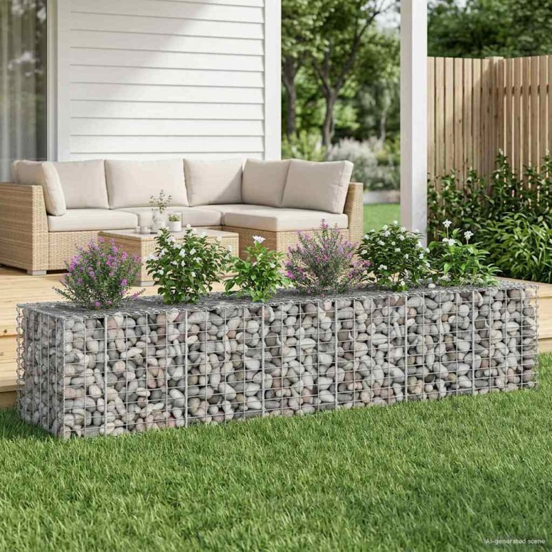 vidaXL Ανασηκωμένο κρεβάτι gabion 2 τμχ. 260 x 60 x 55 εκ Ασημί