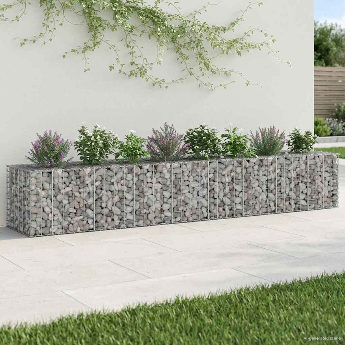 vidaXL Ανασηκωμένο κρεβάτι gabion 2 τμχ. 340 x 60 x 55 εκ Ασημί