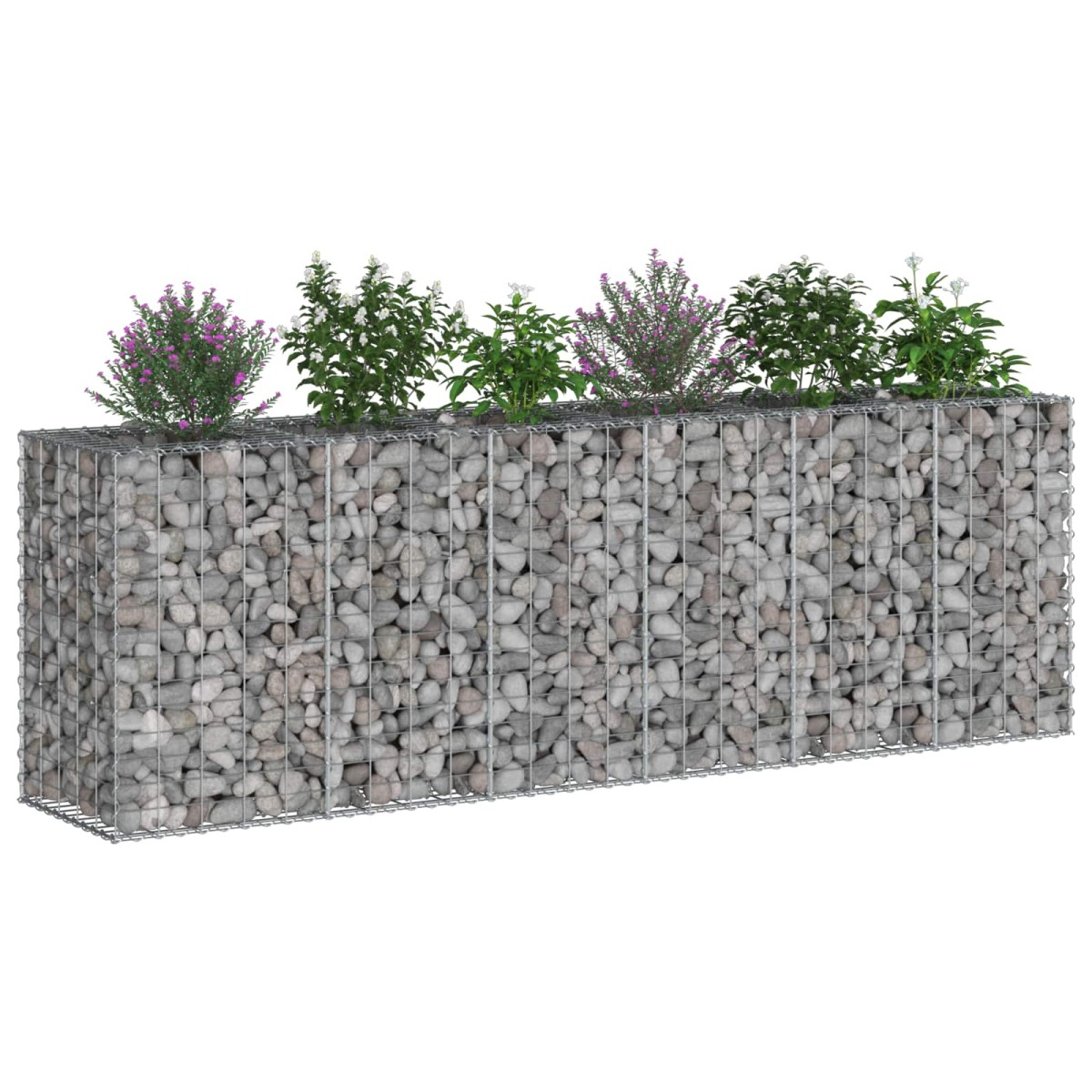 vidaXL Ανασηκωμένο κρεβάτι gabion 2 τμχ. 250 x 50 x 80 εκ Ασημί