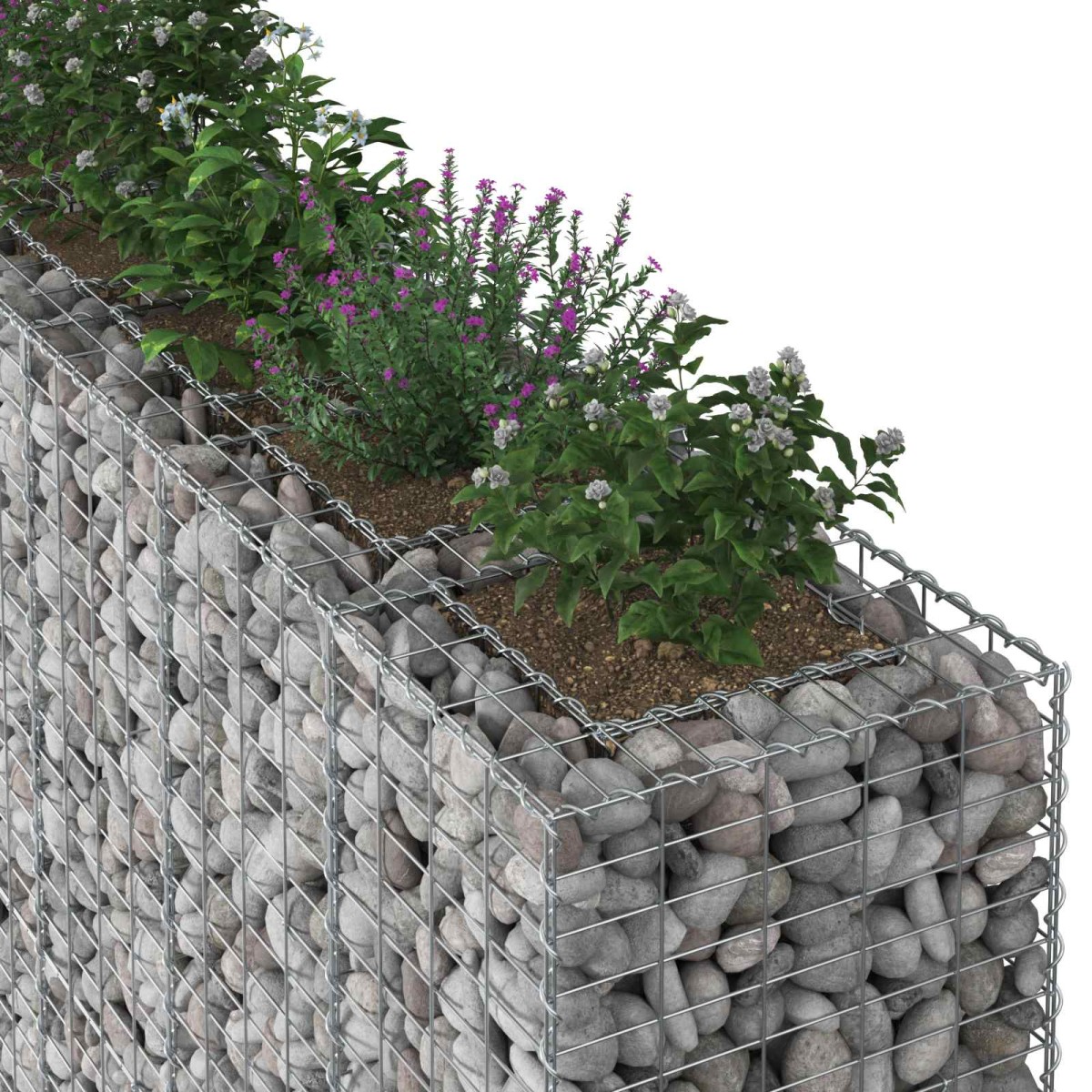 vidaXL Ανασηκωμένο κρεβάτι gabion 4 τμχ. 330 x 50 x 150 εκ Ασημί